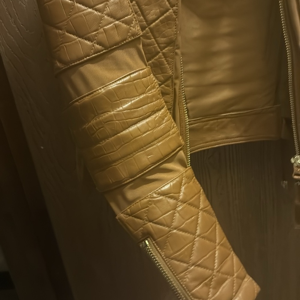 Blanc Noir Women's Brown Quilted Leather Moto Jacket - Picture 5 of 6